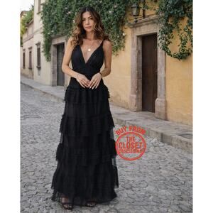 ZARA Black Ruffled Tiered Tulle Maxi Dress 🖤✨ | Size S | NWT | Rare